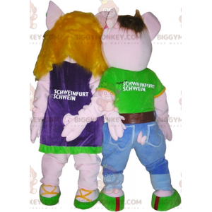 2 Maskot BIGGYMONKEY™ prasá chlapce a dívku. párový oblek –