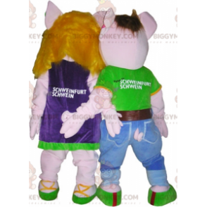 2 BIGGYMONKEY™s mascot pigs a boy and a girl. couple suit –