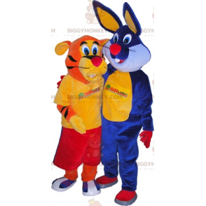 2 BIGGYMONKEY™s mascot an orange tiger and a blue rabbit - Rabbit mascot - BIGGYMONKEY_07806 - BiggyMonkey.com