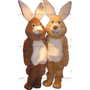 2 mascot BIGGYMONKEY™s rabbits one brown and one beige -