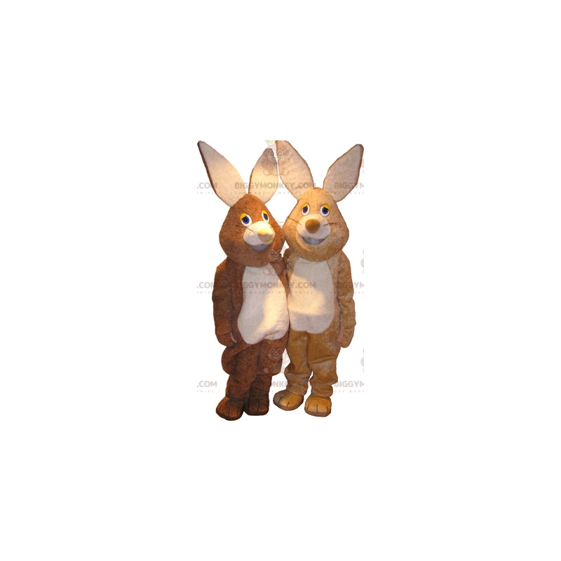 Duo de mascottes BIGGYMONKEY™ de lapins un marron et un beige - Duo de mascottes BIGGYMONKEY™ de lapins un marron et un beige -