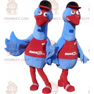 2 Maskot modrého ptáka BIGGYMONKEY™. 2 pštrosí kostýmy –