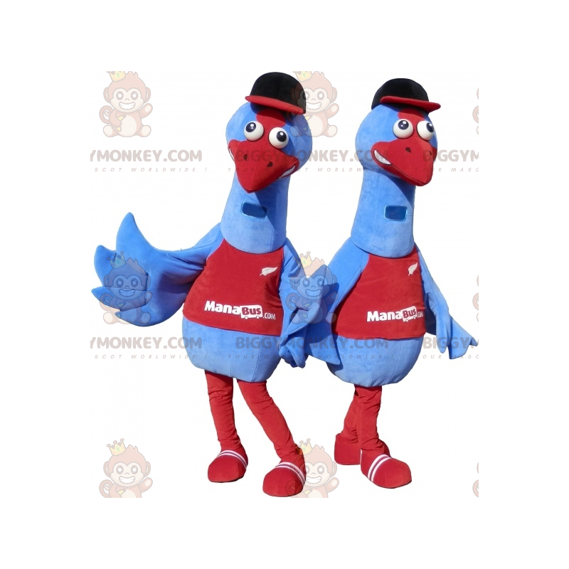 2 BIGGYMONKEY™s blue bird mascot. 2 ostrich costumes -