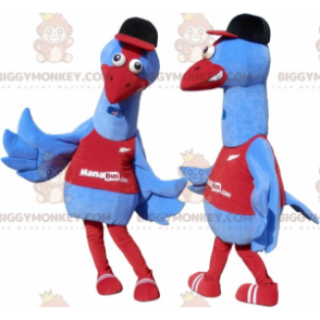2 BIGGYMONKEY™s blue bird mascot. 2 ostrich costumes -