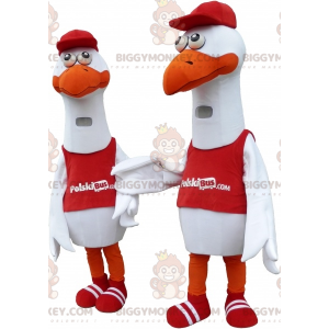 2 BIGGYMONKEY™s riesiger weißer Vogel-Möwen-Maskottchen -