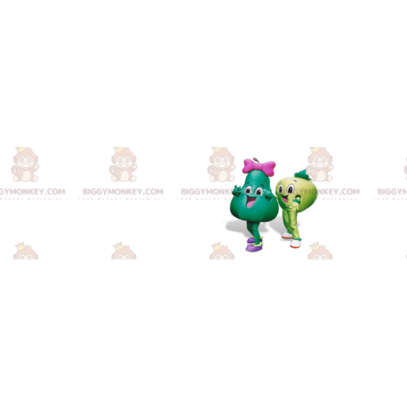 Duo de mascottes BIGGYMONKEY™ une pomme et une poire verte. 2 Duo de mascottes BIGGYMONKEY™ une pomme et une poire verte. 2