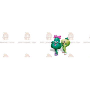 2 mascote do BIGGYMONKEY™ uma maçã e uma pêra verde. 2 frutas –