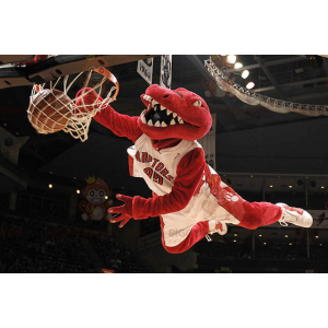 Costume de mascotte BIGGYMONKEY™ de dinosaure rouge en tenue de