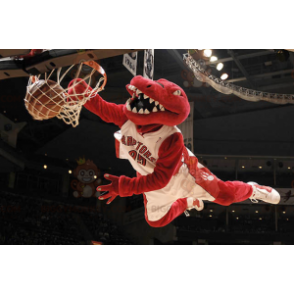 Costume de mascotte BIGGYMONKEY™ de dinosaure rouge en tenue de