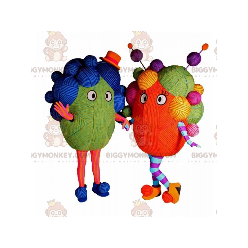 2 mascot BIGGYMONKEY™s of colorful balls of yarn -