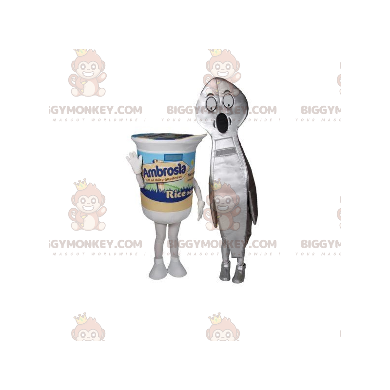 Duo de mascottes BIGGYMONKEY™ un yaourt et une cuillère géante