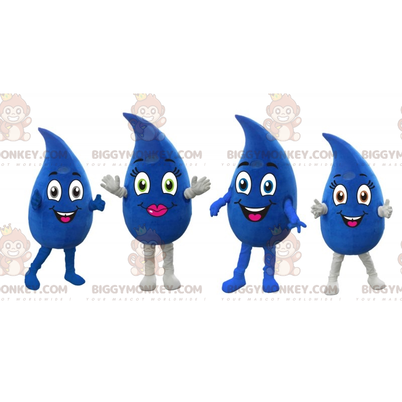4 mascottes BIGGYMONKEY™ de gouttes d'eau bleu géantes 2 4 mascottes BIGGYMONKEY™ de gouttes d'eau bleu géantes 2