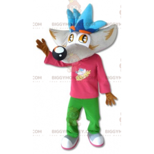 BIGGYMONKEY™ Gray and Brown Wolf Mascot Costume with Colorful