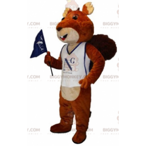 Brązowo-beżowy kostium maskotki BIGGYMONKEY™ z koszulą kibica - Zwierzęta leśne - BIGGYMONKEY_07841 - BiggyMonkey.com