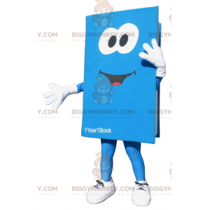 Gigantisch blauw en wit boek BIGGYMONKEY™ mascottekostuum. boek