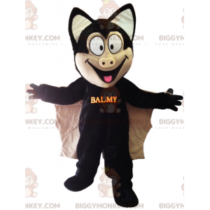 BIGGYMONKEY™ Mascot Costume of Black and Tan Bat with Big Wings