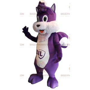 Simpatico e paffuto costume da mascotte scoiattolo viola e