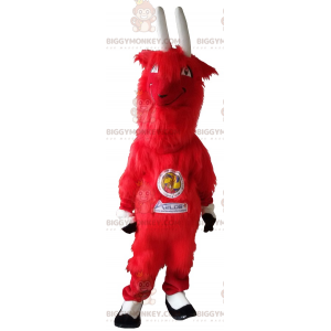 BIGGYMONKEY™ Aelos Furry Red Goat With Big Horns Mascot Costume