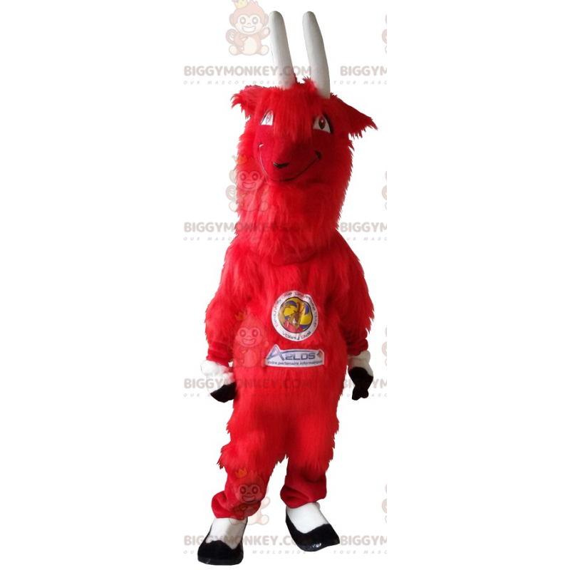 BIGGYMONKEY™ Aelos lodne rød ged med store horns maskotkostume - Bondegårdsdyr - BIGGYMONKEY_07862 - BiggyMonkey.com