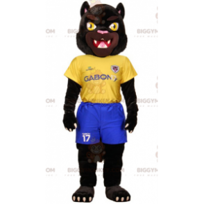 BIGGYMONKEY™ maskotdräkt av Black Tiger i gult och blått sportkläder - Tiger maskot - BIGGYMONKEY_07867 - BiggyMonkey.com