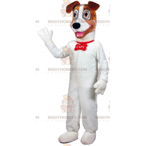 Witte en bruine hond BIGGYMONKEY™ mascottekostuum.
