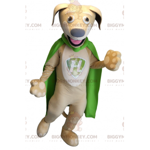 BIGGYMONKEY™ Mascottekostuum beige hond met groene cape -