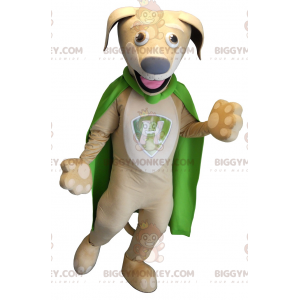 BIGGYMONKEY™ Maskottchen-Kostüm Beigefarbener Hund mit grünem