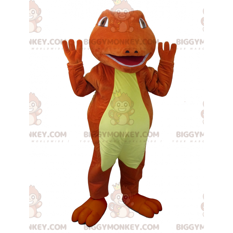 Κόκκινη και κίτρινη στολή μασκότ BIGGYMONKEY™ Crocodile. Στολή μασκότ δεινοσαύρου BIGGYMONKEY™ - BiggyMonkey.com