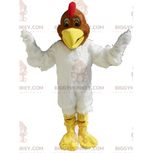 Soft and Furry White and Brown Chicken BIGGYMONKEY™ Mascot