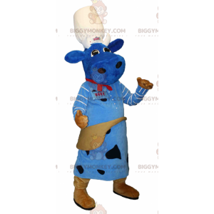 Blå ko BIGGYMONKEY™ maskotdräkt med hatt. Macotte Duke Factory