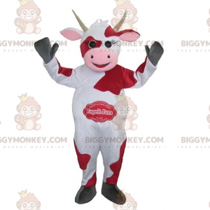 White and Red Cow BIGGYMONKEY™ Mascot Costume. Jura Spirit
