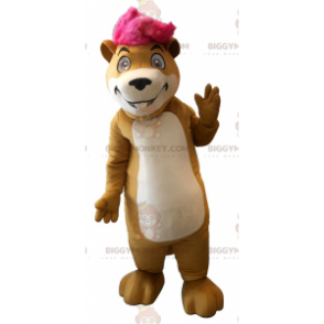 Στολή μασκότ BIGGYMONKEY™ Χάμστερ Groundhog με ροζ φυτίλι -
