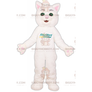 BIGGYMONKEY™ Green Fire Mascot -asu. Feu Vert Brand White Cat