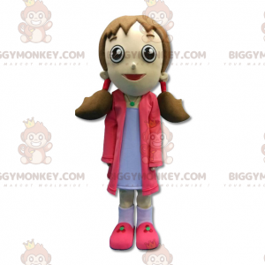BIGGYMONKEY™ mascot costume girl dressed in pink with quilts -