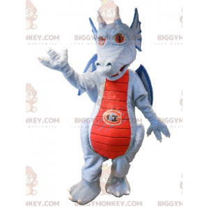 Traje de mascote de dragão azul e vermelho BIGGYMONKEY™.