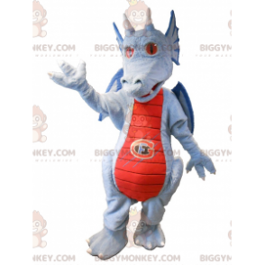 Costume de mascotte BIGGYMONKEY™ de dragon bleu et rouge.