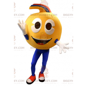 Very smiling yellow smiley face BIGGYMONKEY™ mascot costume.