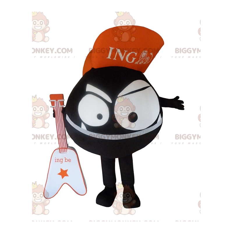 Costume de mascotte BIGGYMONKEY™ de monstre noir tout rond. Costume de mascotte BIGGYMONKEY™ de monstre noir tout rond.