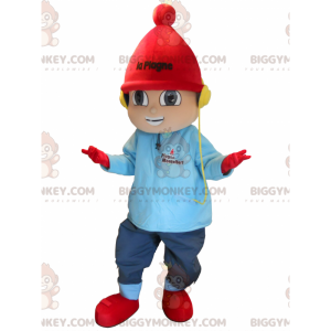 Little boy BIGGYMONKEY™ mascot costume dressed in winter gear.