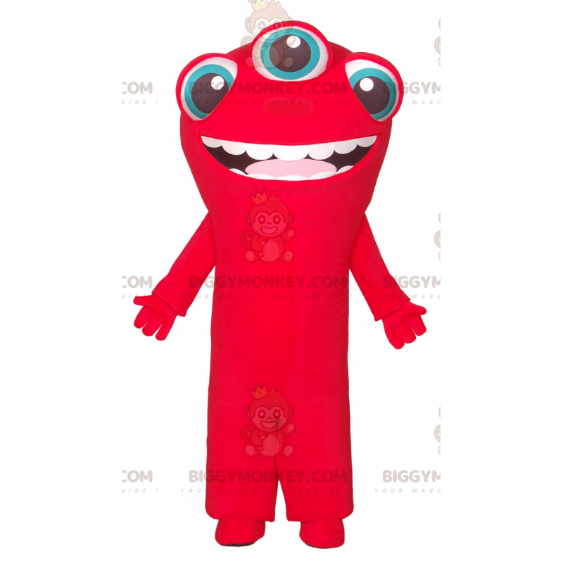 Traje de mascote alienígena vermelho de 3 olhos BIGGYMONKEY™ –
