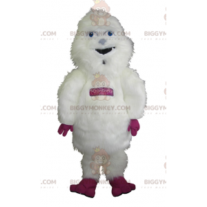 BIGGYMONKEY™ jättehårig vit & rosa Yeti-maskotdräkt -