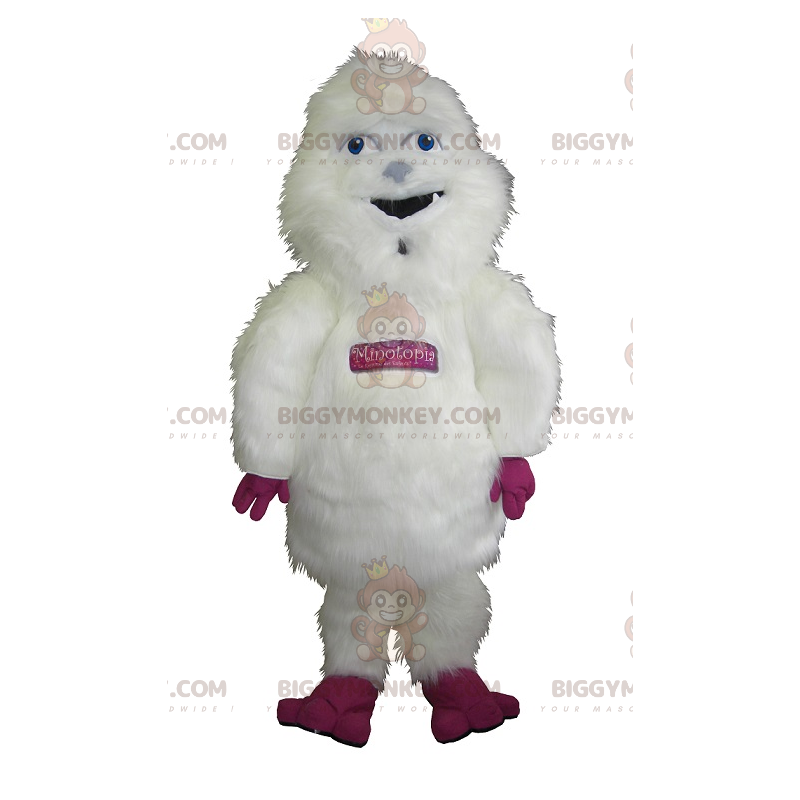 BIGGYMONKEY™ Gigantisch harig wit en roze Yeti-mascottekostuum BIGGYMONKEY™ Gigantisch harig wit en roze Yeti-mascottekostuum