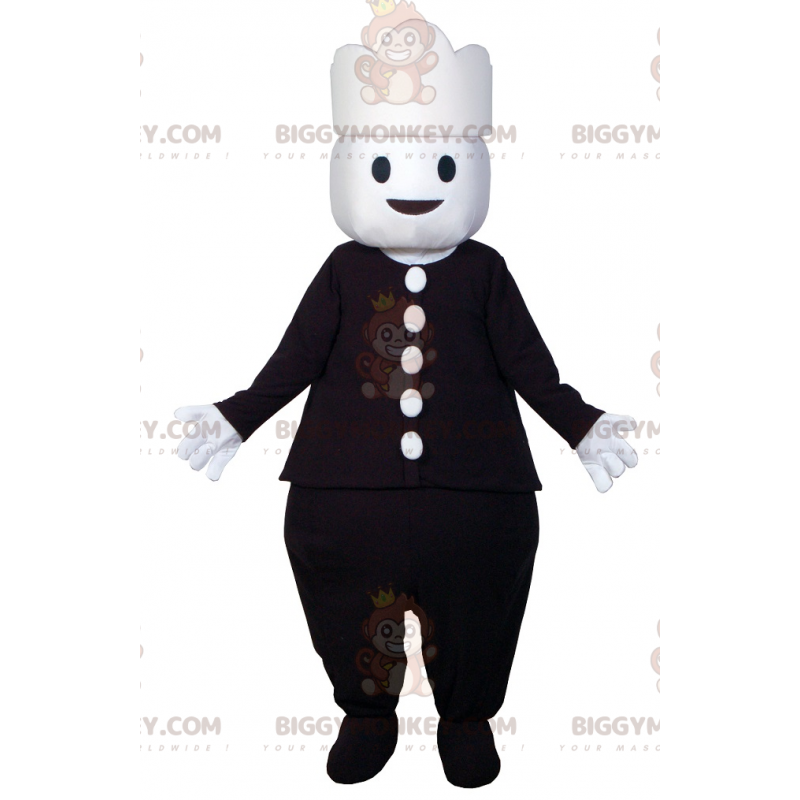 BIGGYMONKEY™ mascottekostuum in het zwart gekleed. BIGGYMONKEY™