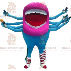 Giant mouth BIGGYMONKEY™ mascot costume with 8 arms. Alien