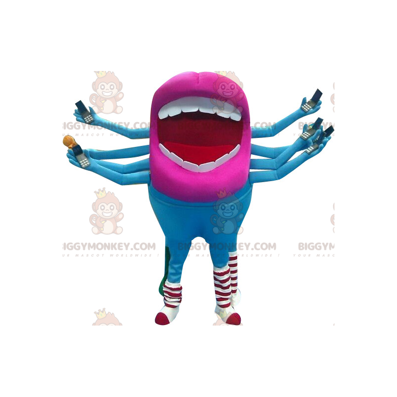 Giant mouth BIGGYMONKEY™ mascot costume with 8 arms. Alien