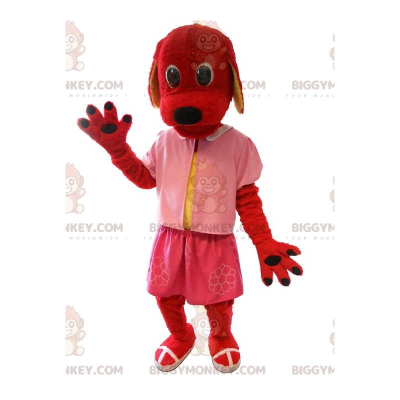 BIGGYMONKEY™ mascot costume of red dog dressed in pink. dog BIGGYMONKEY™ mascot costume of red dog dressed in pink. dog