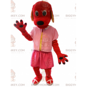 BIGGYMONKEY™ mascot costume of red dog dressed in pink. dog