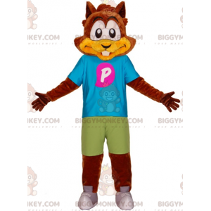 Kostým maskota BIGGYMONKEY™ hnědý bobr veverka s barevným
