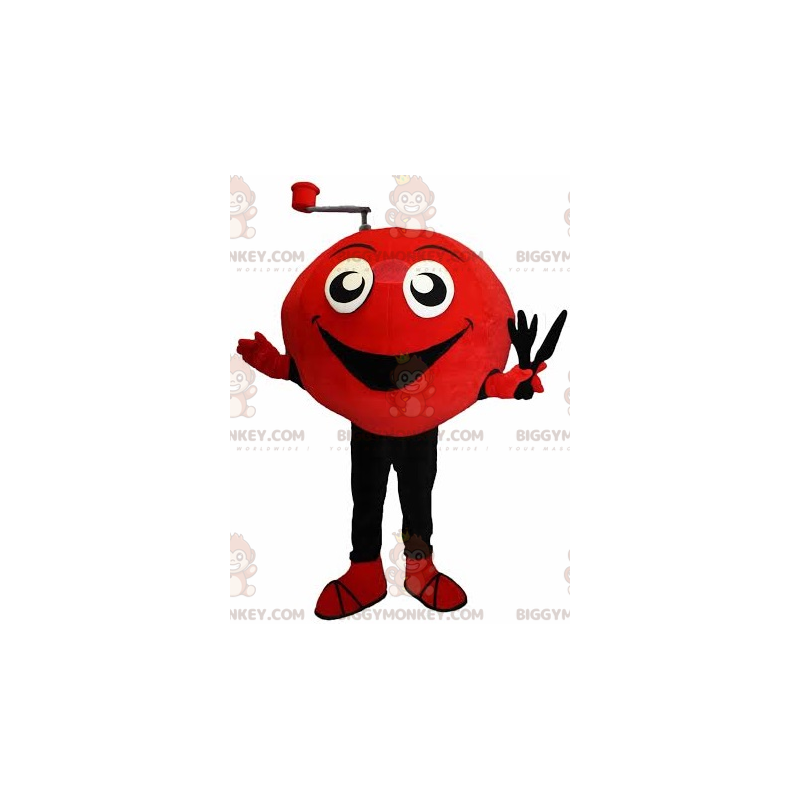 Costume mascotte BIGGYMONKEY™ allegro pupazzo di neve rosso e Costume mascotte BIGGYMONKEY™ allegro pupazzo di neve rosso e
