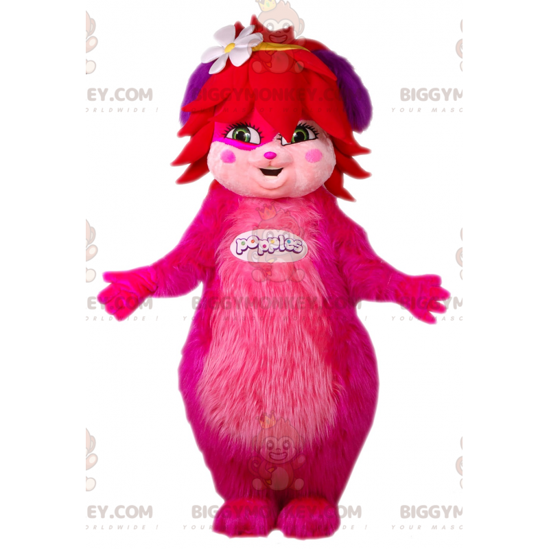 Fato de mascote BIGGYMONKEY ™ rosa peludo feminino popples. Fato de mascote BIGGYMONKEY ™ rosa peludo feminino popples.